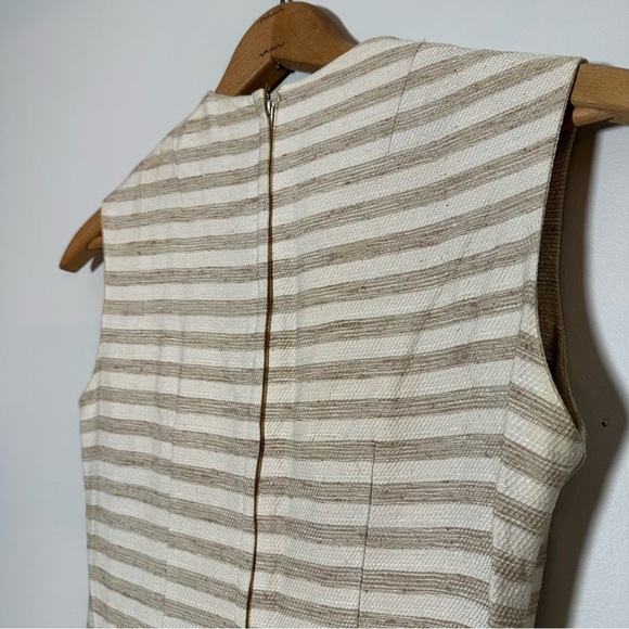Vintage 1930s Lord & Taylor Tweed Style Cream & Tan Striped Midi Dress Size 11 - Picture 4 of 10